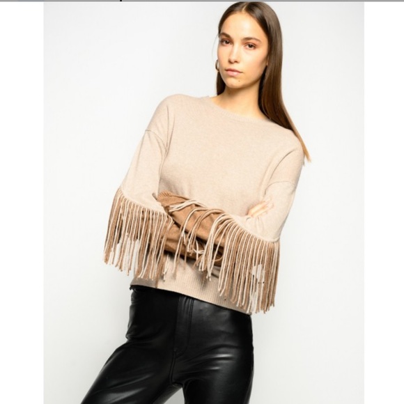 Zadig &  Voltaire Cream Cashmere Banko Sweater with Leather Fringe - Picture 2 of 8
